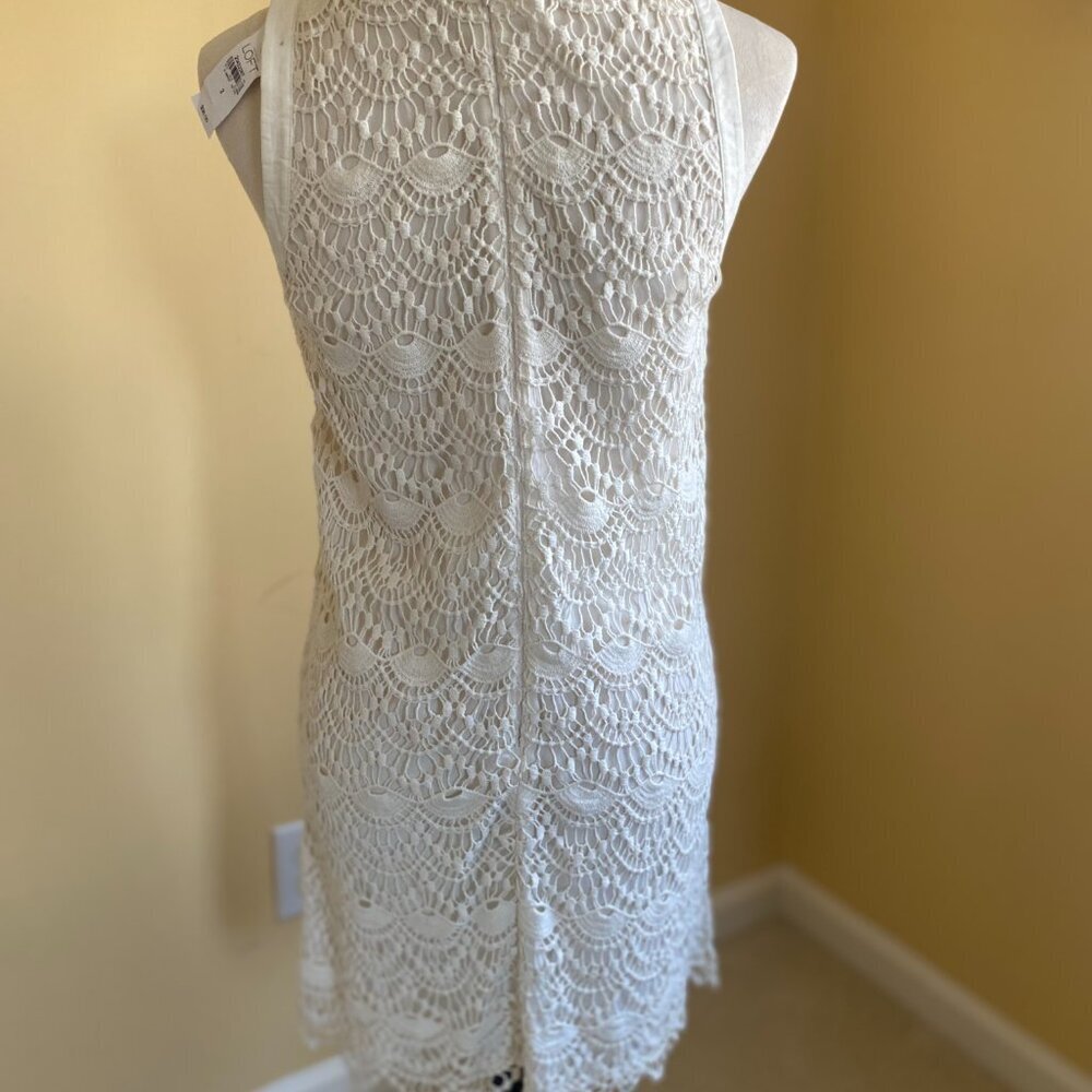 NWT Loft Ivory White Scalloped Lace Crochet Sleeveless Lined Shift Dress Size 2 - Picture 4 of 13